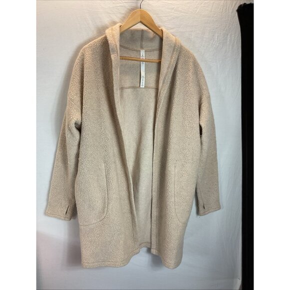 Lululemon Sincerely Sherpa Wrap Women's Med Beige Open Sweater Athleisure duster - Picture 2 of 10